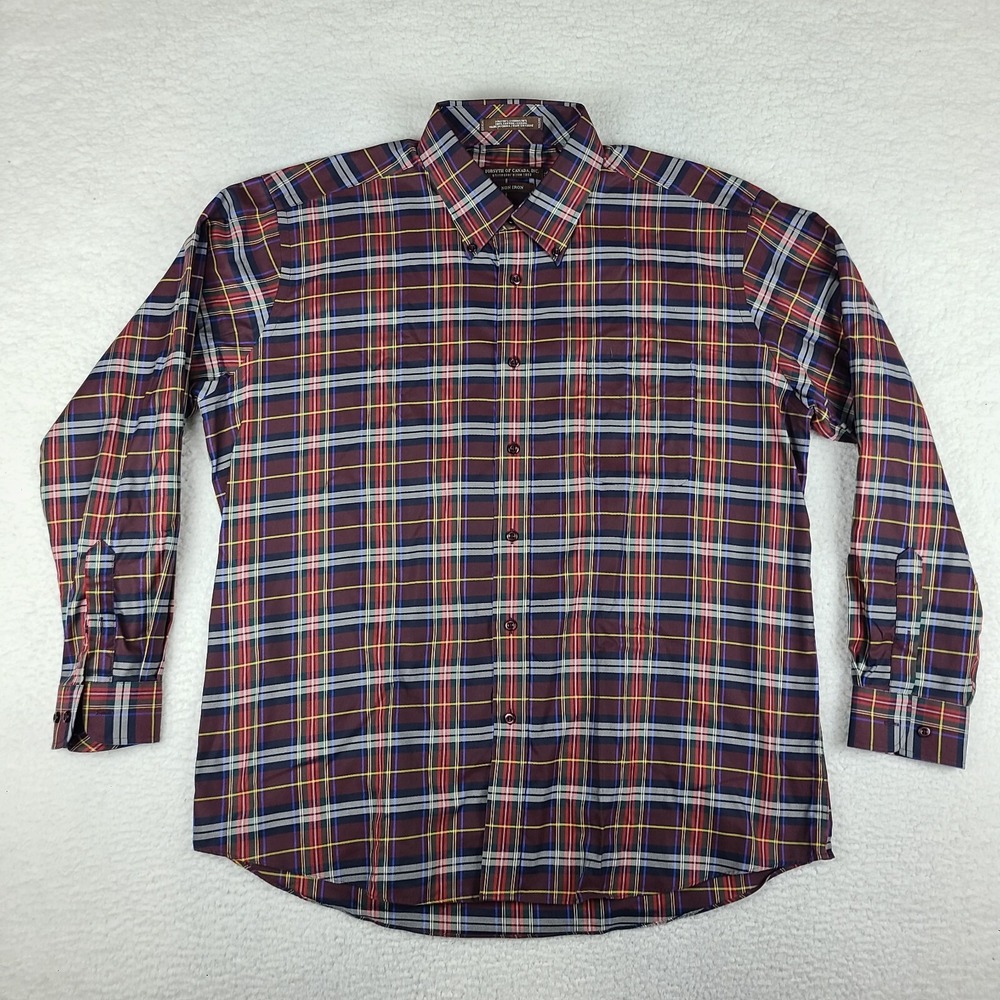 Forsyth Of Canada Shirt Mens‎ XL Brown Blue Red Plaid Non Iron Dress Button Down
